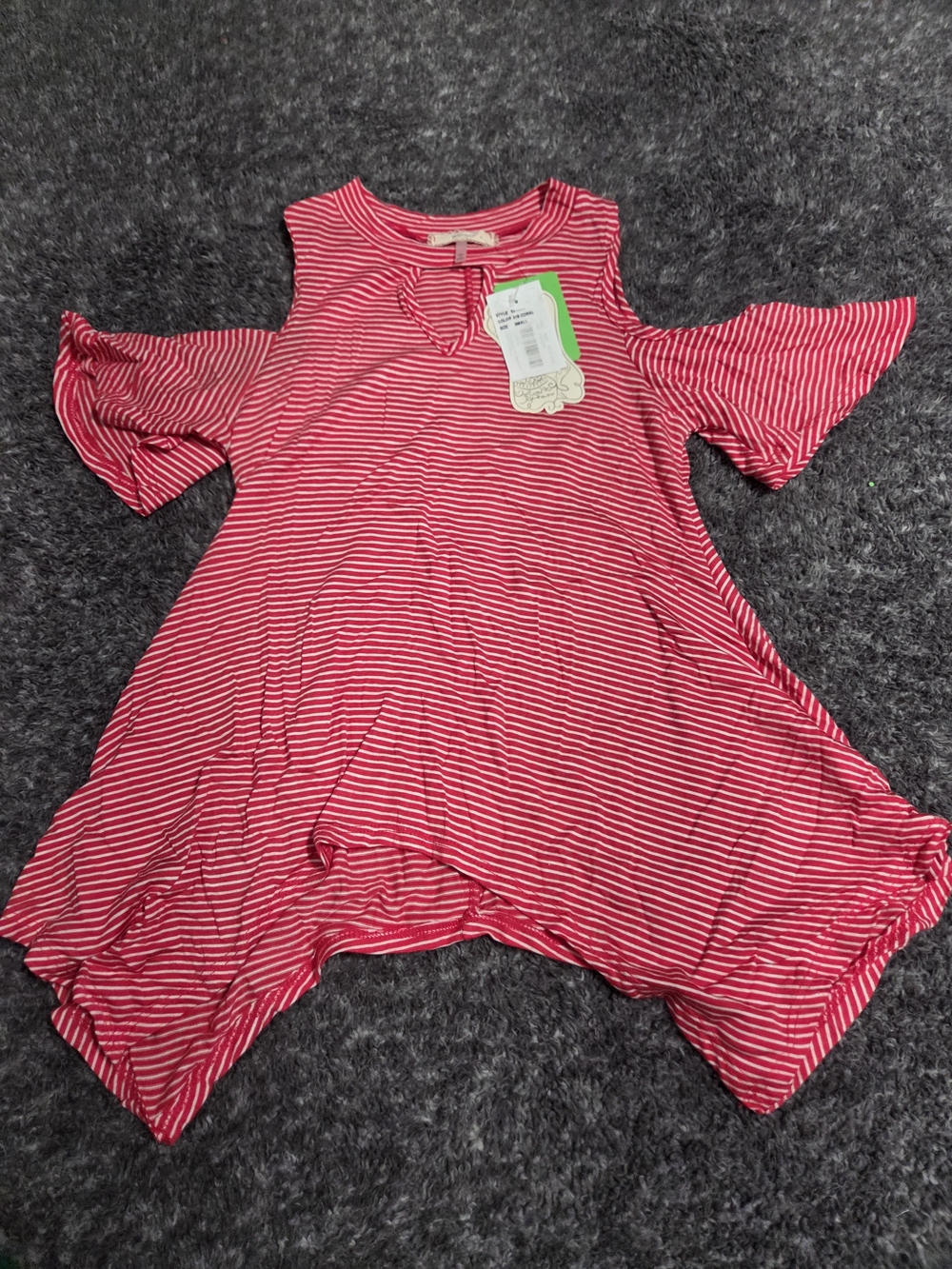 Soprano Red and White Striped Cold-Shoulder Kids Top